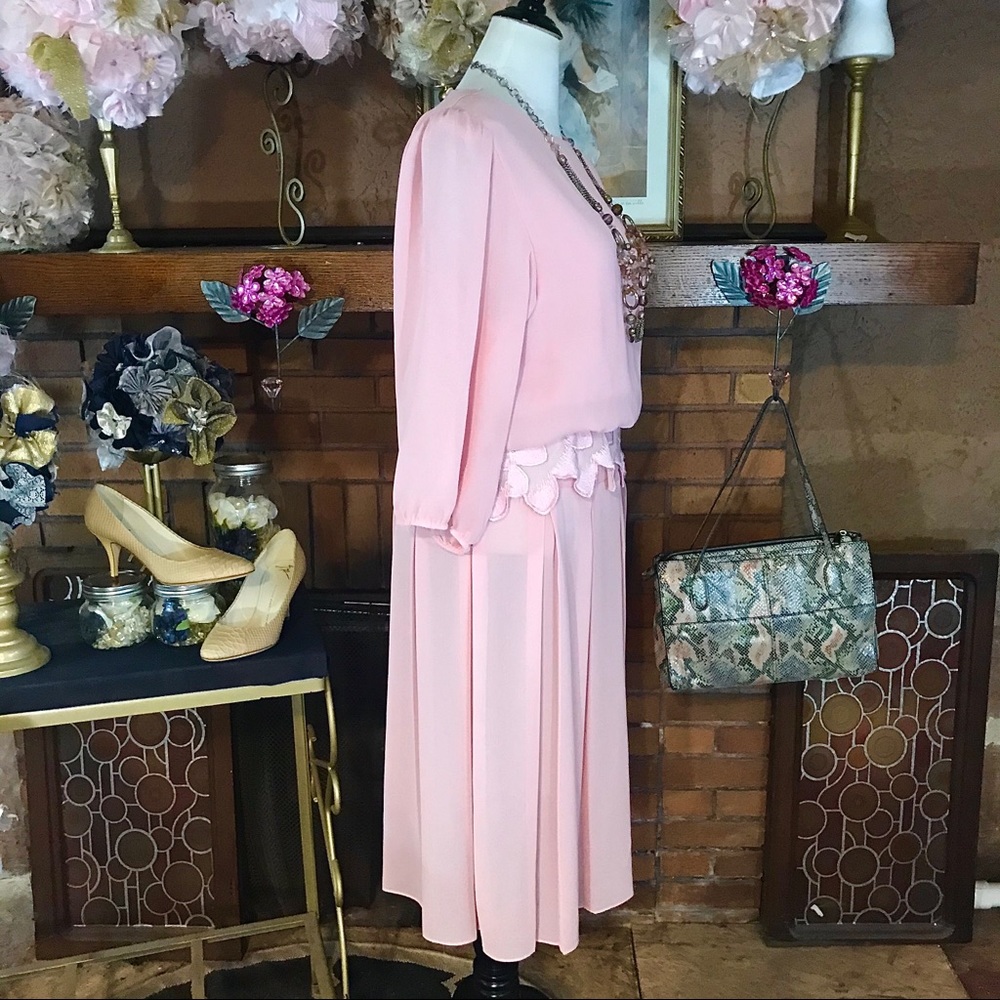 VINTAGE 1980'S PINK BLOUSON DRESS (L) - Picture 4 of 15